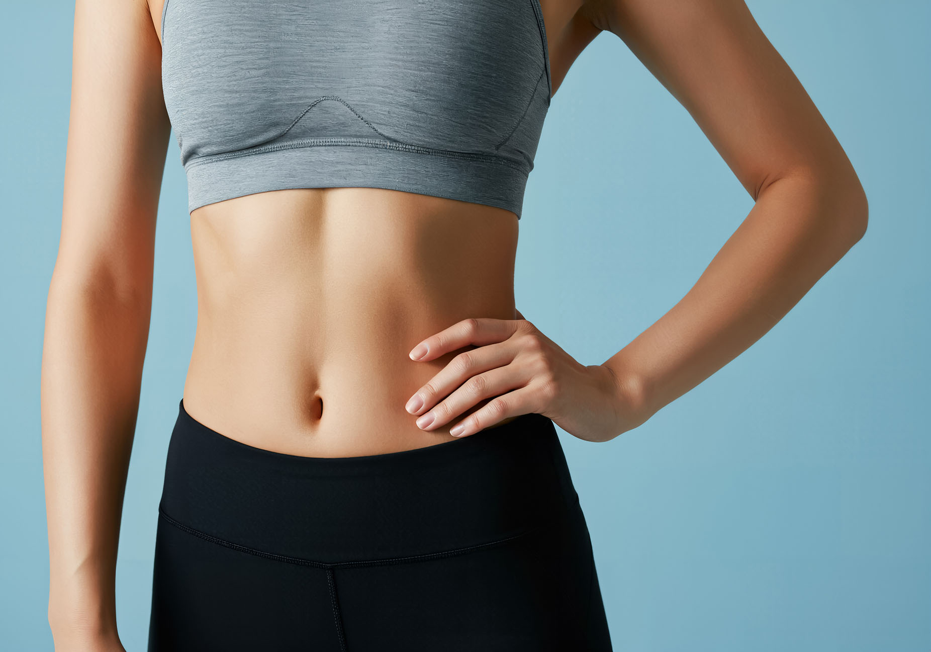 Toned abdomen showing bodysculpting results.
