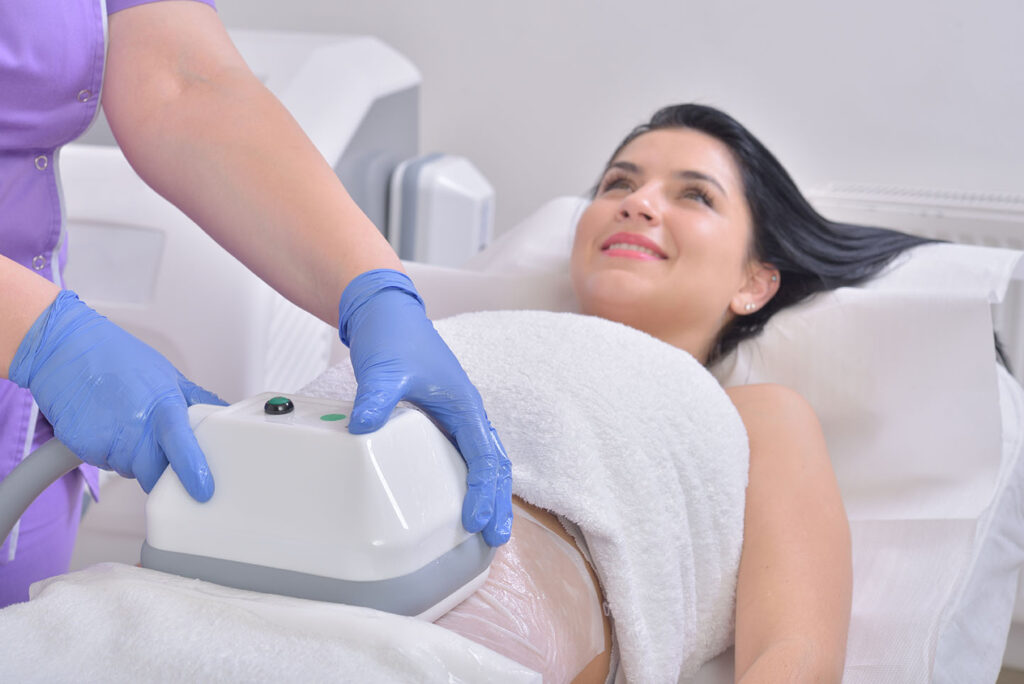 Bodysculpting Fat Loss Patient receiving bodysculpting fat reduction treatment.